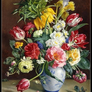 Bloemenstilleven 2 - Getelde kruissteekpatronen - Afdrukbare grafiek PDF-formaat Handwerken Borduren Ambachten DIY DMC-kleur