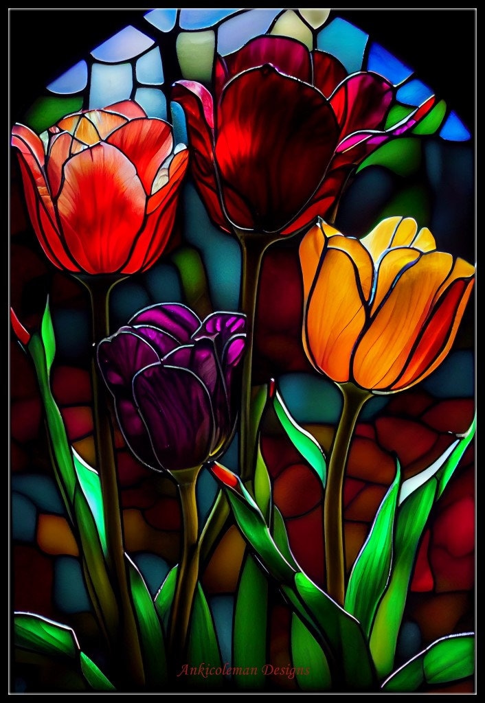 Tulip Stained Glass Pattern • Tulip Flower Suncatcher Pattern – OzGlassArt  Patterns