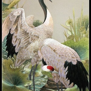 Red-crowned Cranes 3 - Counted Cross Stitch Patterns - Printable Chart PDF Format Needlework Embroidery Crafts DIY DMC color