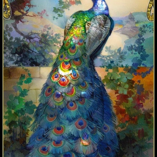 Victorian Peacock - Counted Cross Stitch Patterns - Printable Chart PDF Format Needlework Embroidery Crafts DIY DMC color