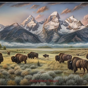 Bison at the Teton Palette - Kreuzstichmuster - Druckbare Tabelle PDF-Format Handarbeit Stickerei Handwerk DIY DMC Farbe