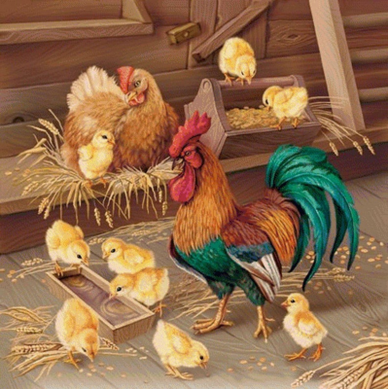 Farmyard Chicken Counted Cross Stitch Patterns Printable Chart PDF ...