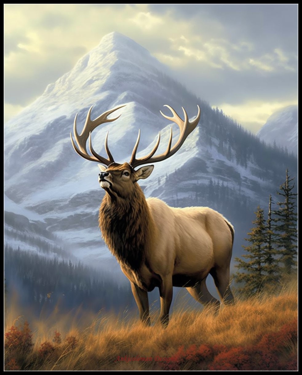 Elk in Mountains 1 - Counted Cross Stitch Patterns - Printable Chart ...