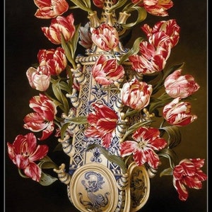 Nederlandse Tulpenvaas - Getelde kruissteekpatronen - Afdrukbare grafiek PDF-formaat Handwerken Borduren Ambachten DIY DMC-kleur