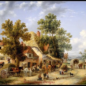 A Surrey Village - Getelde kruissteekpatronen - Afdrukbare grafiek PDF-formaat Handwerk Borduurambachten DIY DMC-kleur