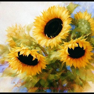 Sunflowers - Counted Cross Stitch Patterns - Printable Chart PDF Format Needlework Embroidery Crafts DIY DMC color