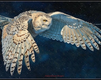 Snowy Owl in Flight - Counted Cross Stitch Patterns - Printable Chart PDF Format Needlework Embroidery Crafts DIY DMC color