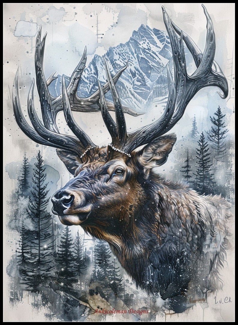 Abstract Bull Elk - Counted Cross Stitch Patterns - Printable Chart PDF ...