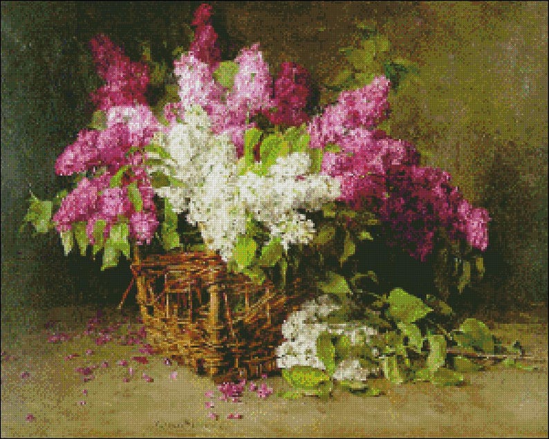 Lilacs in a Basket - Counted Cross Stitch Patterns - Printable Chart ...