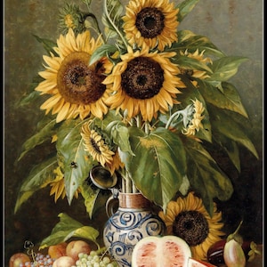 Still life Sunflowers - Counted Cross Stitch Patterns - Printable Chart PDF Format Needlework Embroidery Crafts DIY DMC color