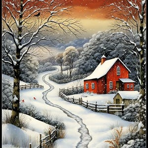 Winter Farm 2 - Counted Cross Stitch Patterns - Printable Chart PDF Format Needlework Embroidery Crafts DIY DMC color