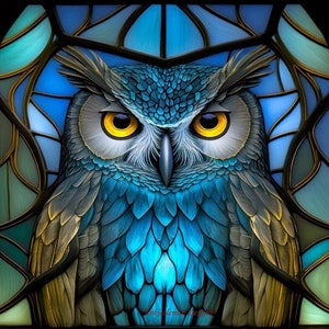 Owl Stained Glass 3 - Counted Cross Stitch Patterns - Printable Chart PDF Format Needlework Embroidery Crafts DIY DMC color