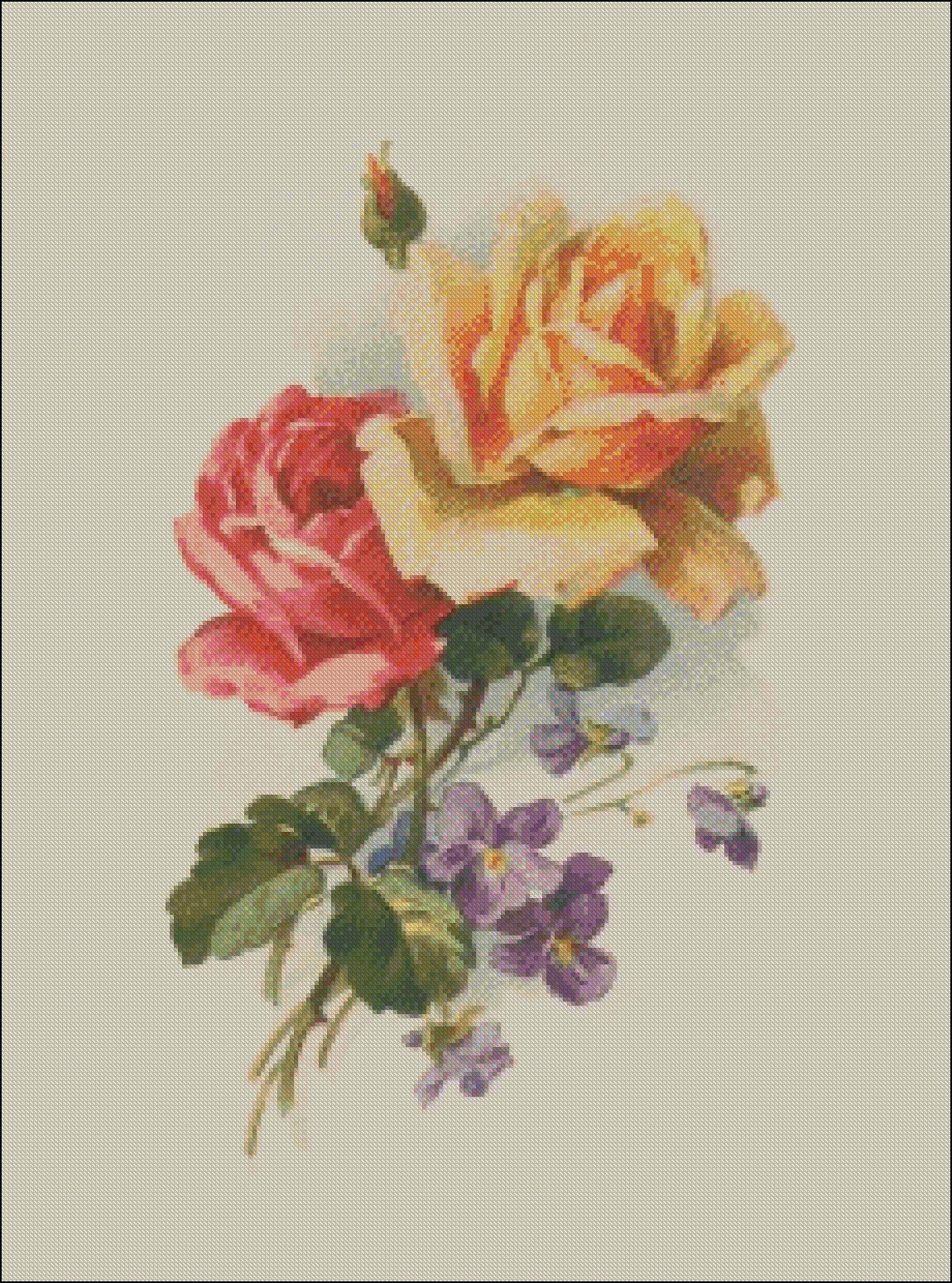 Roses and Violets Counted Cross Stitch Patterns Printable - Etsy