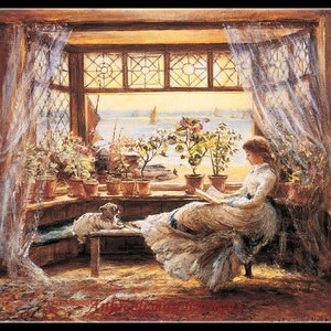 Reading by the Window - Counted Cross Stitch Patterns - Printable Chart PDF Format Needlework Embroidery Crafts DIY DMC color