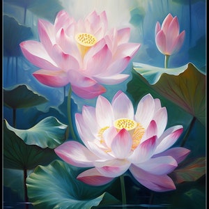 Lotus Flowers Pond - Counted Cross Stitch Patterns - Printable Chart PDF Format Needlework Embroidery Crafts DIY DMC color