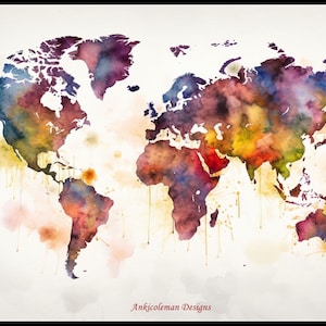 Carte du Monde Mappemonde - Grilles point de croix comptés - Grille imprimable Format PDF Couture Broderie Artisanat DIY DMC couleur