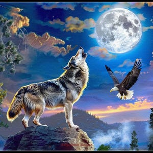 Wolf und Adler 1 - Kreuzstichmuster - Druckbare Tabelle PDF-Format Handarbeiten Stickerei Handwerk DIY DMC Farbe