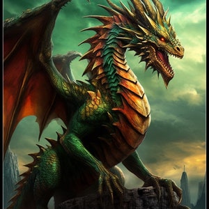 Fantasy Dragon - Counted Cross Stitch Patterns - Printable Chart PDF Format Needlework Embroidery Crafts DIY DMC color