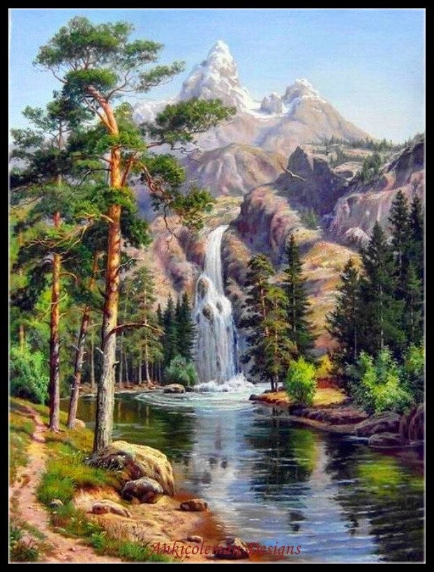 Waterfall in the Mountains - Counted Cross Stitch Patterns