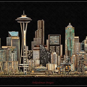 Seattle - getelde kruissteekpatronen - afdrukbare grafiek pdf-formaat handwerken borduren ambachten diy dmc kleur