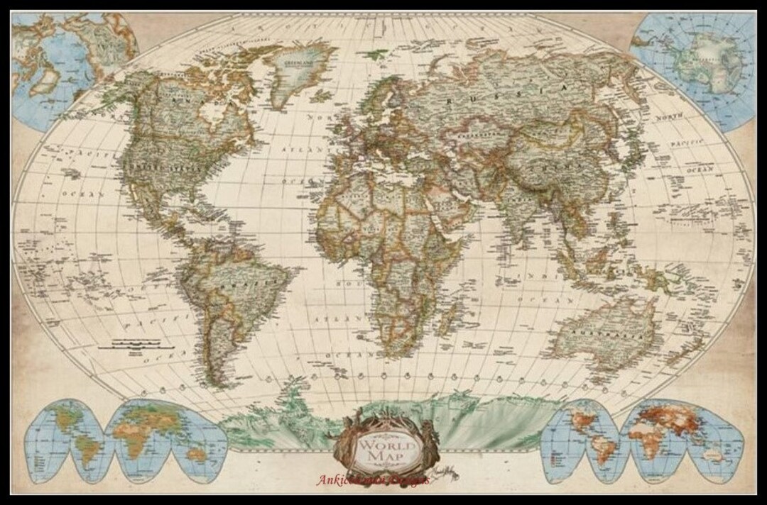 Educational World Map - Counted Cross Stitch Patterns - Printable