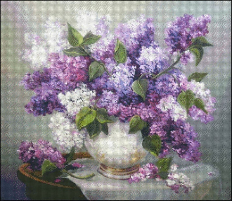 Lilacs in a Vase 2 Counted Cross Stitch Patterns Printable Chart PDF
