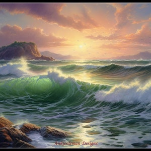 Sunset Surf - Getelde kruissteekpatronen - Afdrukbare grafiek PDF-formaat Handwerken Borduren Ambachten DIY DMC-kleur