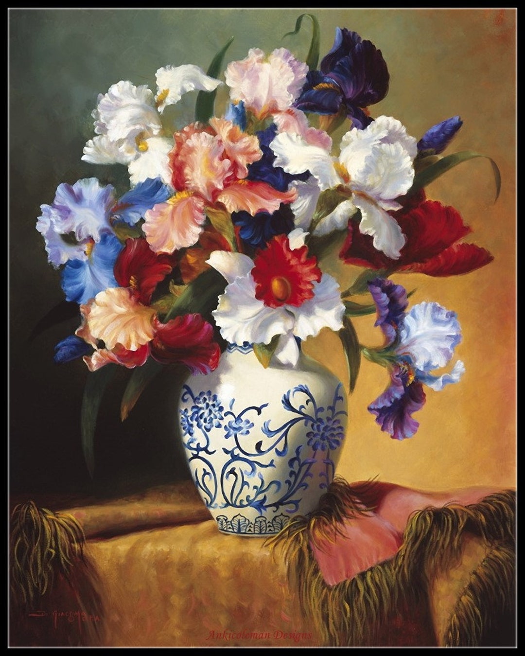 Iris Vase - Counted Cross Stitch Patterns - Printable Chart PDF Format ...