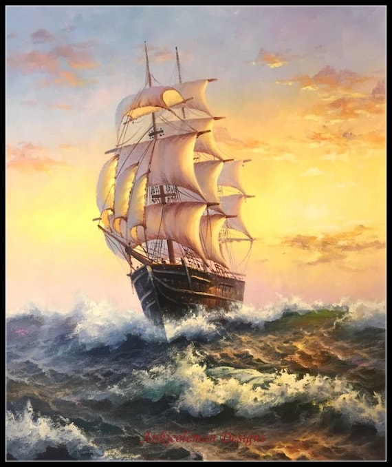 British Sailing Ship ~ Seascapes ~ DIY Counted Cross Stitch Pattern
