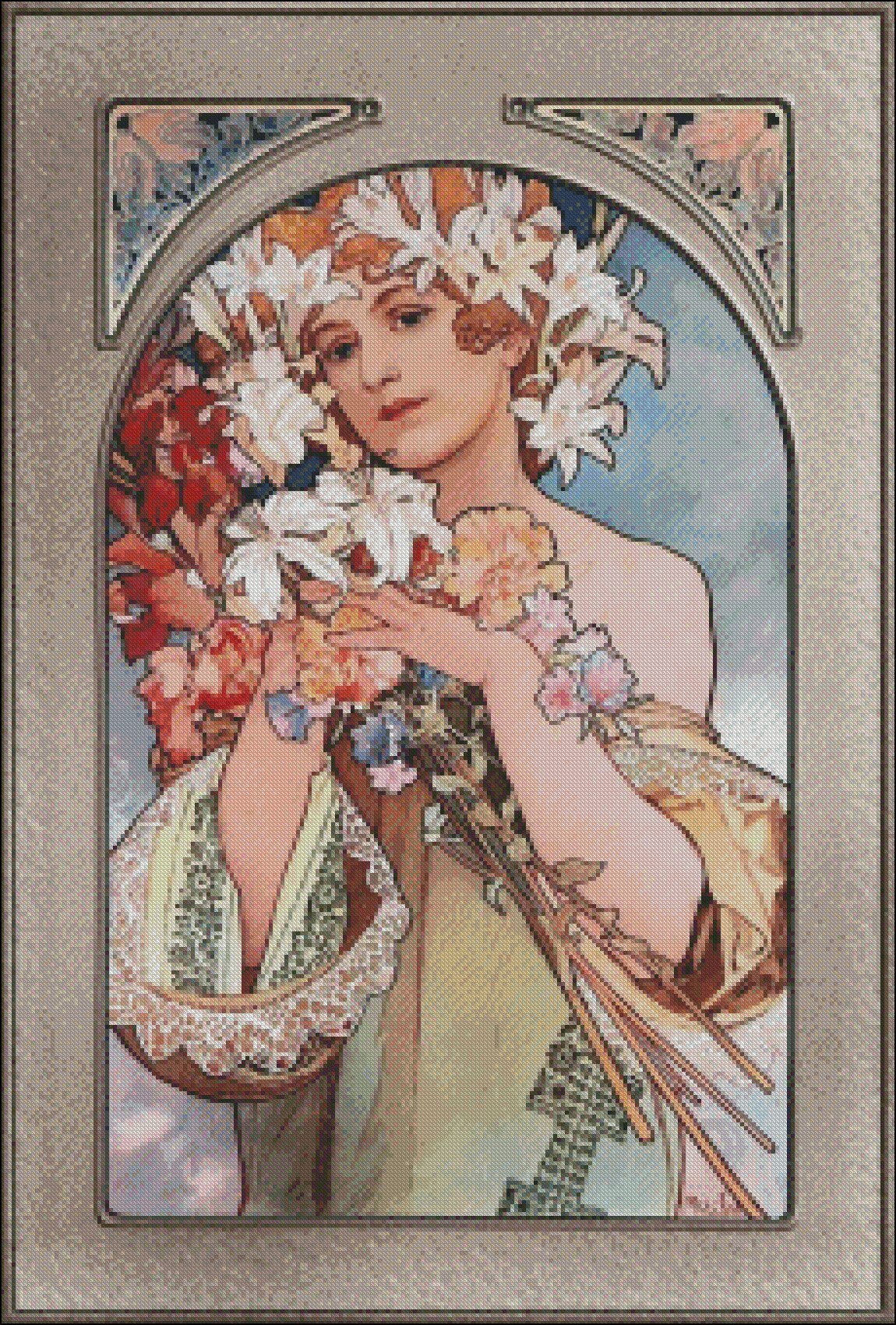 Moet Lady in Pink Gown by Alfons Maria Mucha Counted Cross Stitch Pattern Moet Lady in Pink Gown by Alfons Maria Mucha Counted Cross Stitch Pattern