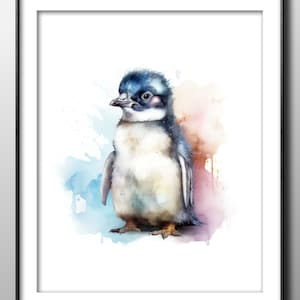 Baby Penguin Printable Wall Art, Watercolor Painting, Nature Art, Bird Illustration, Wildlife Decor, Bird Lover Gift, Digital Artwork