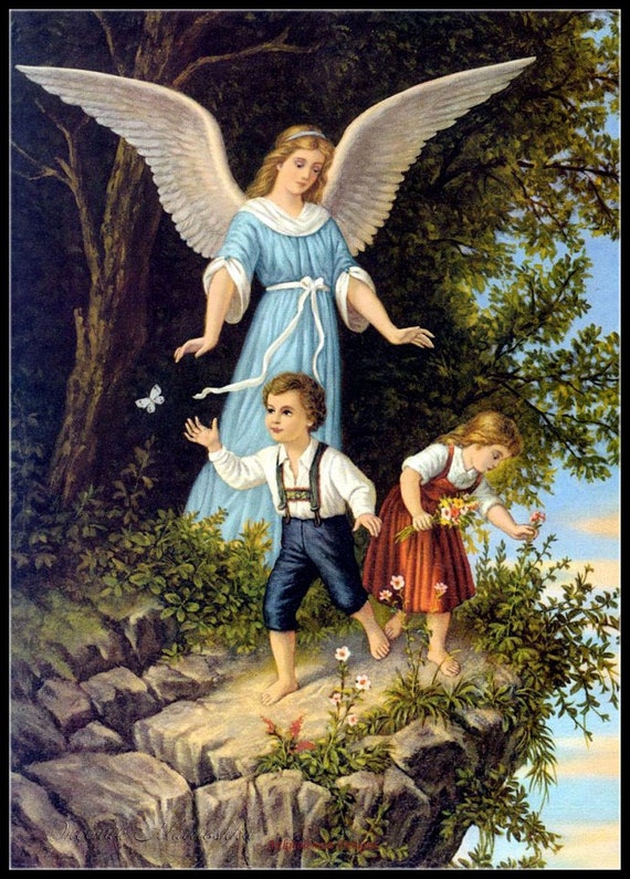 Guardian Angel Protecting Boy and Girl Counted Cross Stitch Etsy