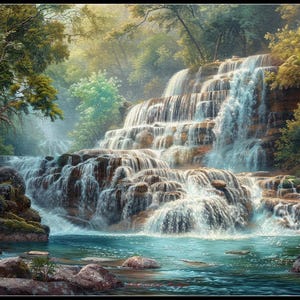 Mountain Waterfall 2 - Gezählte Kreuzstichmuster - Druckbare Tabelle PDF-Format Handarbeiten Stickerei Handwerk DIY DMC Farbe