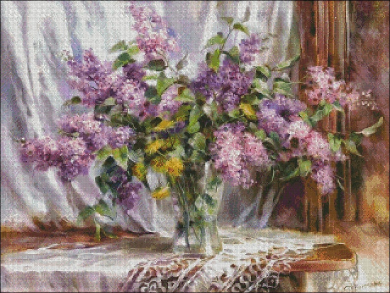 Lilacs Bouquet Counted Cross Stitch Patterns Printable Etsy