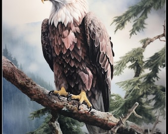 Eagle in a Tree Branch - Counted Cross Stitch Patterns - Printable Chart PDF Format Needlework Embroidery Crafts DIY DMC color