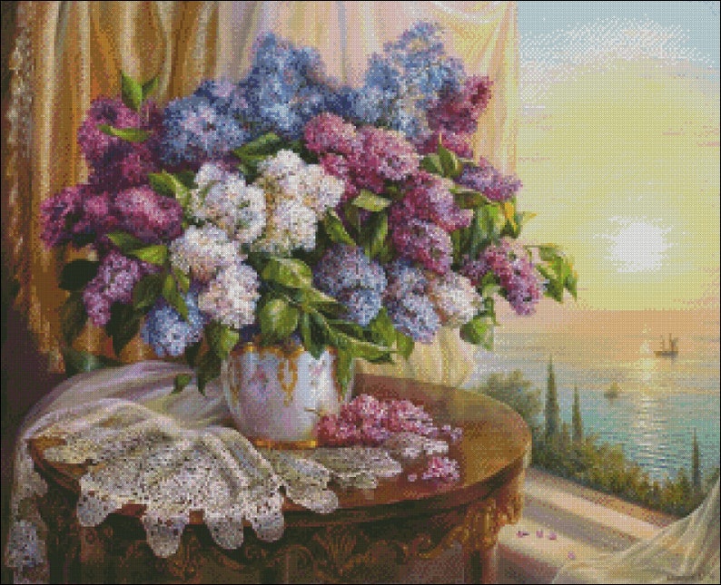 Lilacs Bouquet 2 - Counted Cross Stitch Patterns - Printable Chart PDF ...