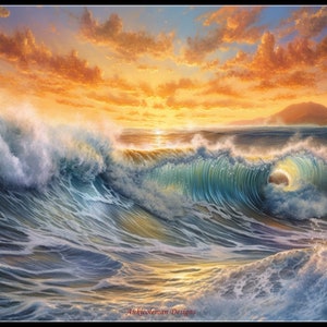 Sunset Crashing Wave - Counted Cross Stitch Patterns - Printable Chart PDF Format Needlework Embroidery Crafts DIY DMC color