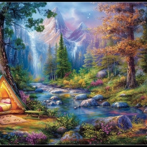 Camping in the Woods 1 - Counted Cross Stitch Patterns - Printable Chart PDF Format Needlework Embroidery Crafts DIY DMC color