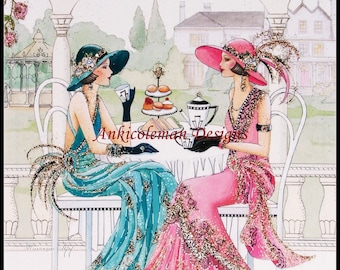 Art Deco Lady 2 - Counted Cross Stitch Patterns - Printable Chart PDF Format Needlework Embroidery Crafts DIY DMC color