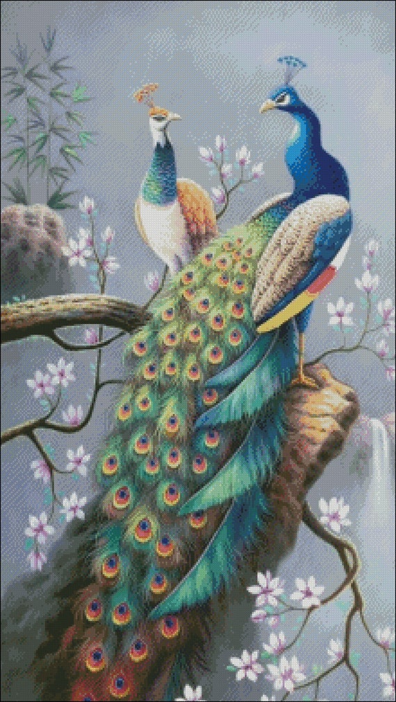 A Pair of Peacock - Counted Cross Stitch Patterns - Printable