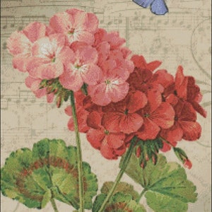 Geranium Arrangement - Counted Cross Stitch Patterns - Printable Chart ...
