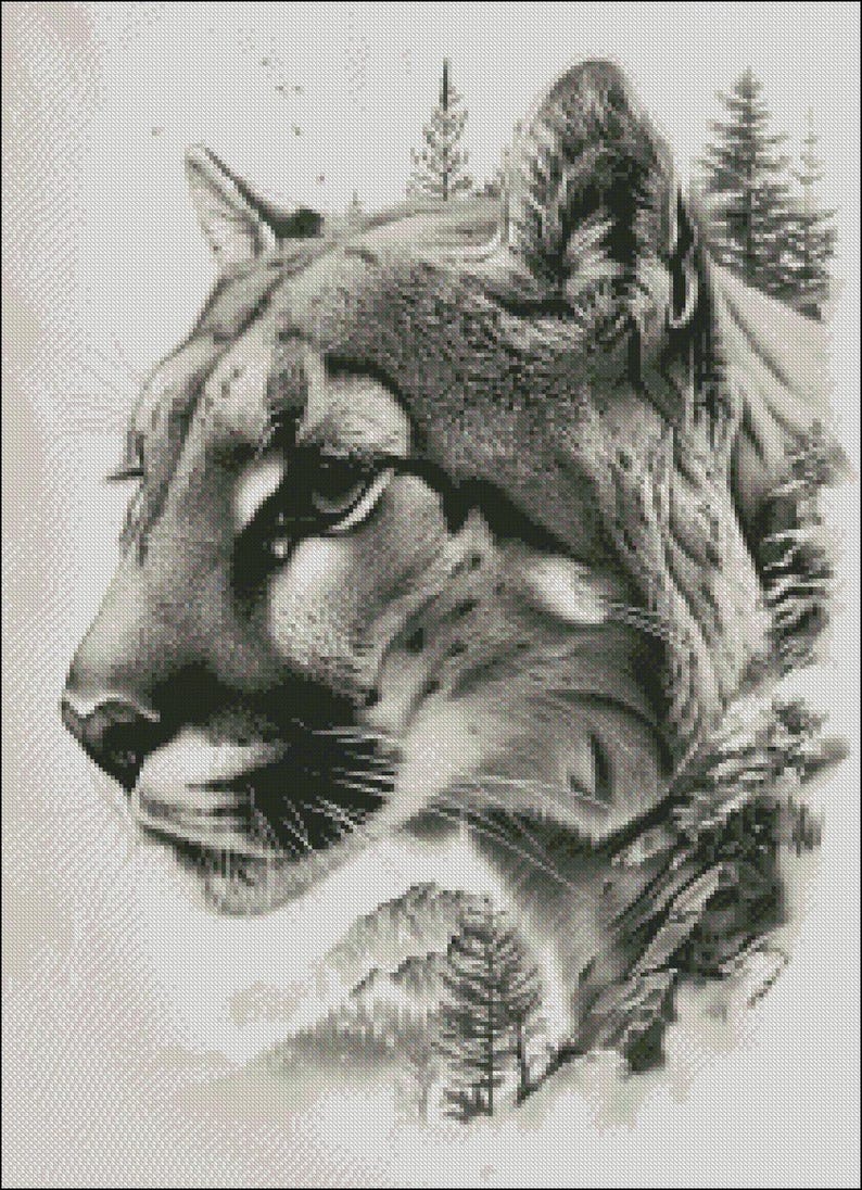 Abstract Cougar - Counted Cross Stitch Patterns - Printable Chart PDF ...