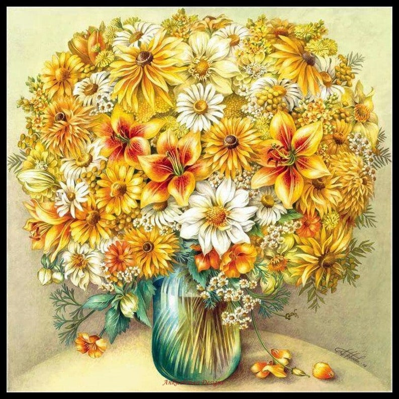 Blooming Flowers in Vase 2 - Counted Cross Stitch Patterns - Printable ...