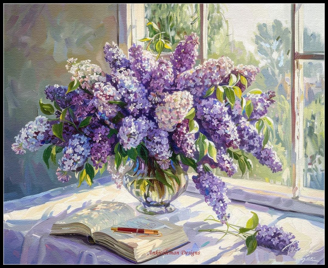 花瓶の中のライラック 7 - クロスステッチ パターン - 印刷可能な