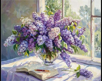 花瓶の中のライラック 7 - クロスステッチ パターン - 印刷可能な