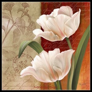 Franse tulpen 1 - Getelde kruissteekpatronen - Afdrukbare grafiek PDF-formaat Handwerken Borduren Ambachten DIY DMC-kleur