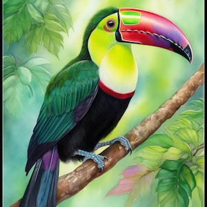 Keel-billed Toucan - Counted Cross Stitch Patterns - Printable Chart PDF Format Needlework Embroidery Crafts DIY DMC color