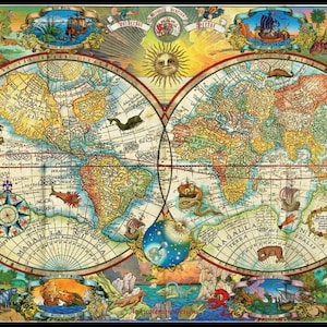 Mapa del mundo vintage-patrones de punto de cruz contados-gráfico imprimible formato PDF costura bordado manualidades DIY color DMC