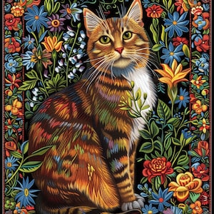 Tapestry Cat 2 - Getelde kruissteekpatronen - Afdrukbare grafiek PDF-formaat Handwerken Borduurambachten DIY DMC-kleur