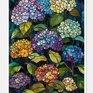 Gebrandschilderde hortensia's - getelde kruissteekpatronen - afdrukbare grafiek pdf-formaat handwerken borduren ambachten DIY DMC kleur